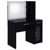 Flora 2-drawer Vanity Set with LED Mirror Black High Gloss - Tampa Furniture Outlet