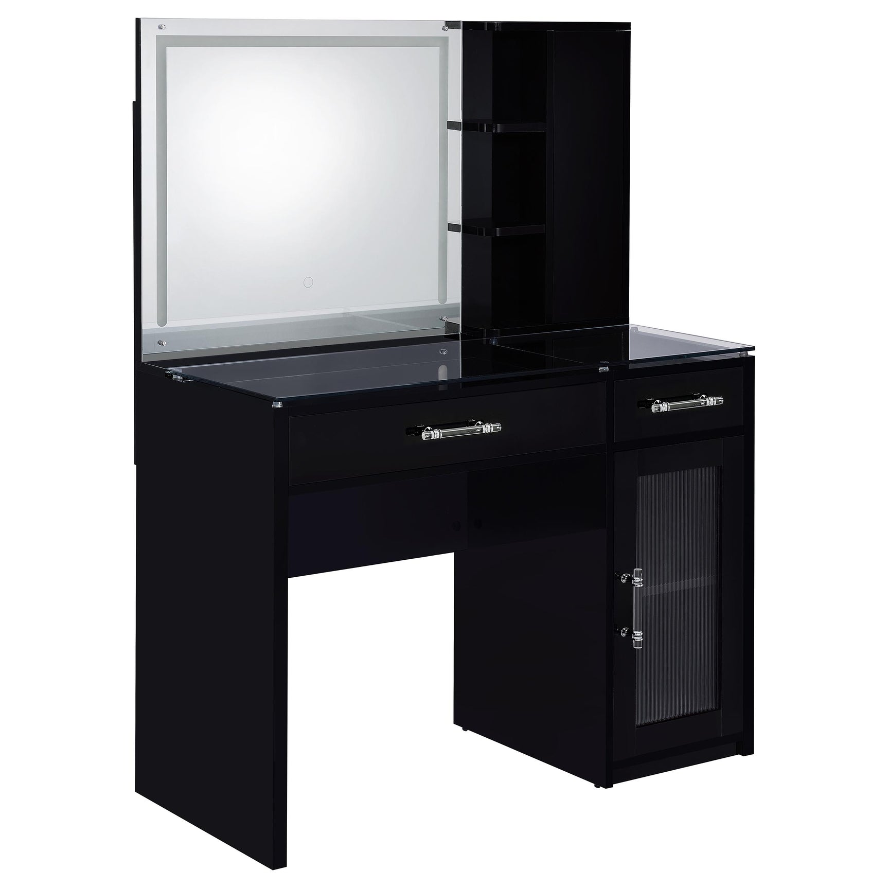 Flora 2-drawer Vanity Set with LED Mirror Black High Gloss - Tampa Furniture Outlet