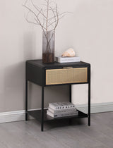 Amherst 1-drawer Radio Weave Cane Metal Bedside Table Black - Tampa Furniture Outlet