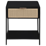 Amherst 1-drawer Radio Weave Cane Metal Bedside Table Black - Tampa Furniture Outlet