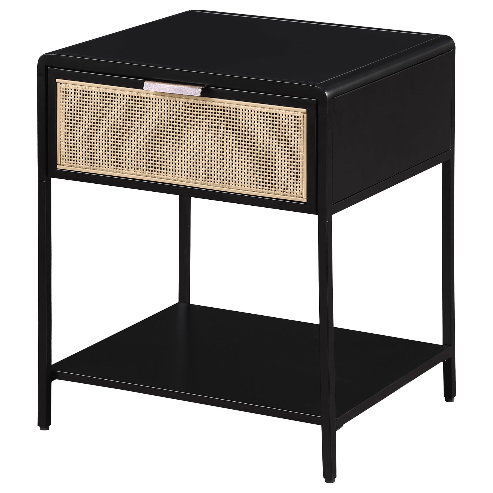 Amherst 1-drawer Radio Weave Cane Metal Bedside Table Black - Tampa Furniture Outlet