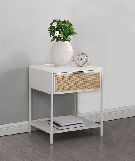 Amherst 1-drawer Radio Weave Cane Metal Bedside Table White - Tampa Furniture Outlet