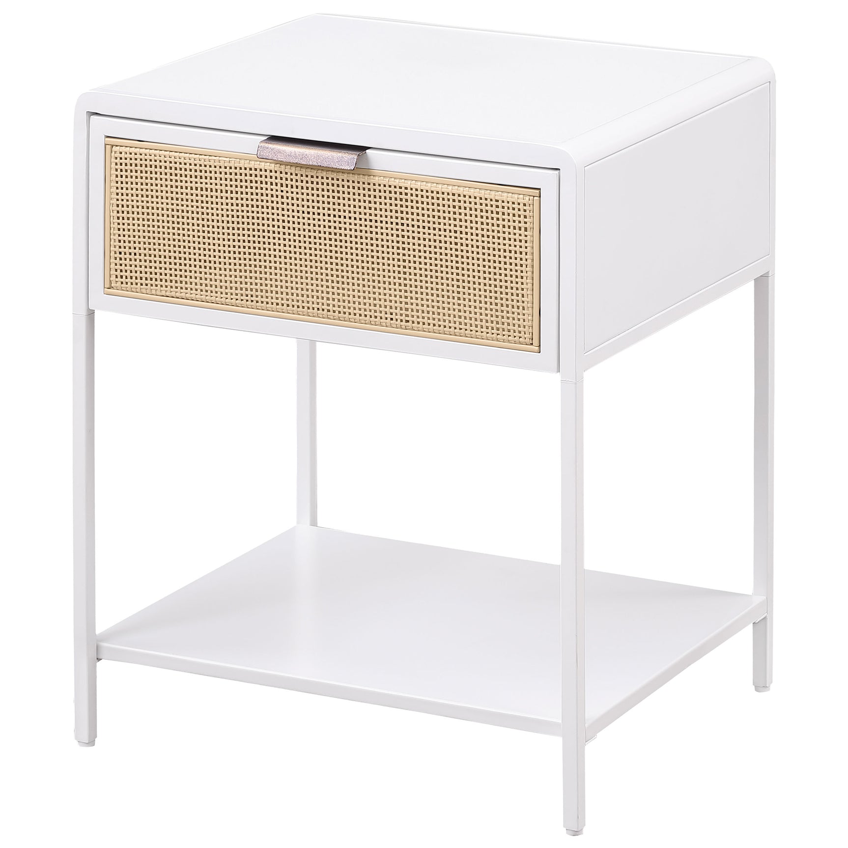 Amherst 1-drawer Radio Weave Cane Metal Bedside Table White - Tampa Furniture Outlet