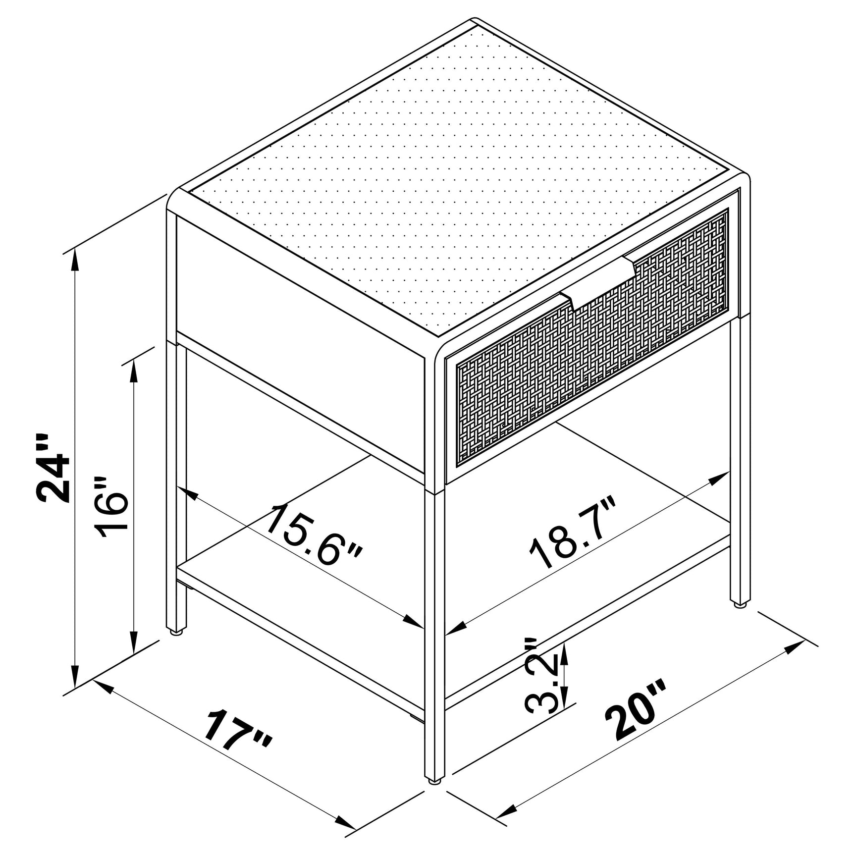 Amherst 1-drawer Radio Weave Cane Metal Bedside Table White - Tampa Furniture Outlet