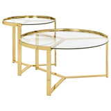 Delia 2-Piece Round Glass Top Nesting Coffee Table Gold - Tampa Furniture Outlet