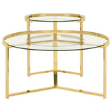 Delia 2-Piece Round Glass Top Nesting Coffee Table Gold - Tampa Furniture Outlet