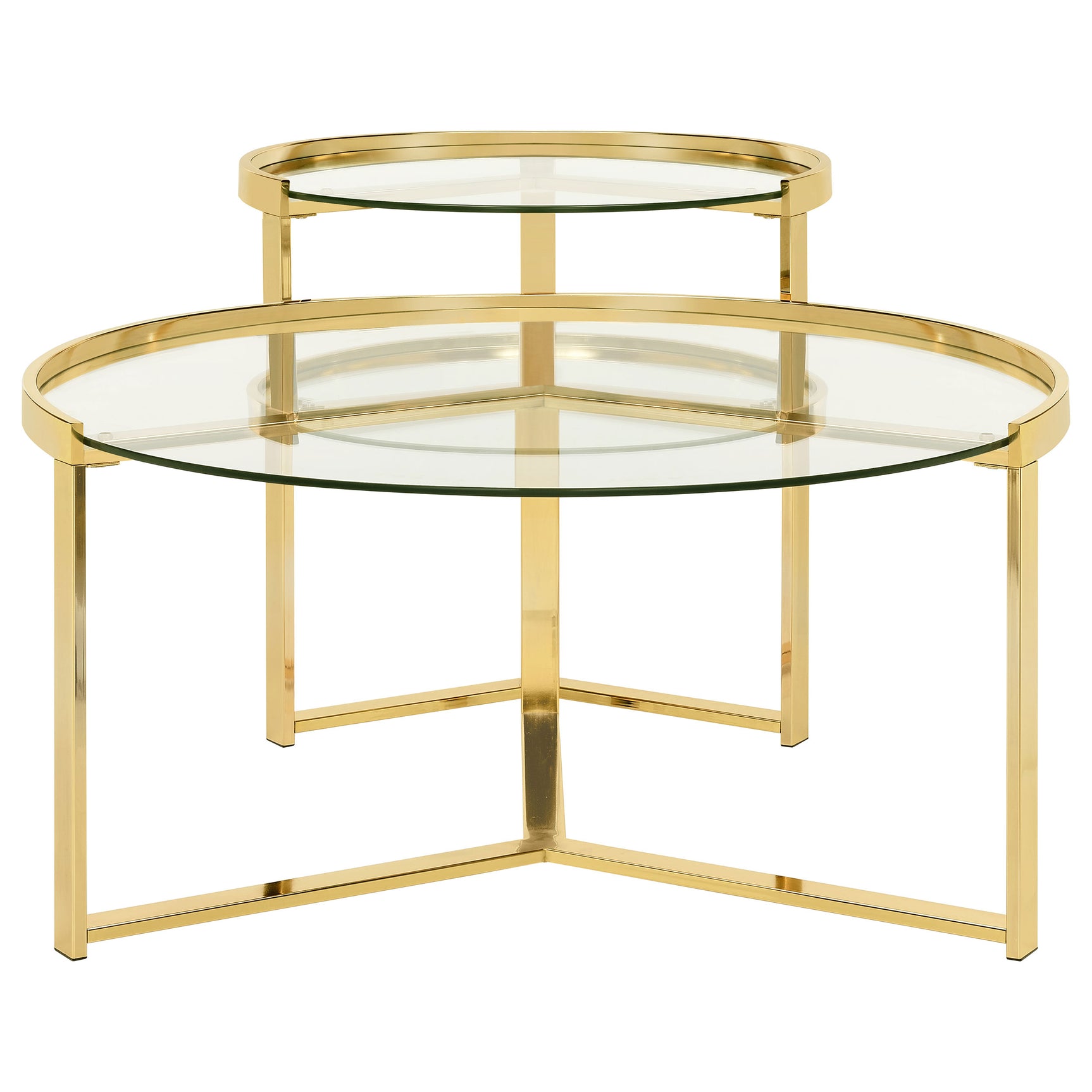 Delia 2-Piece Round Glass Top Nesting Coffee Table Gold - Tampa Furniture Outlet