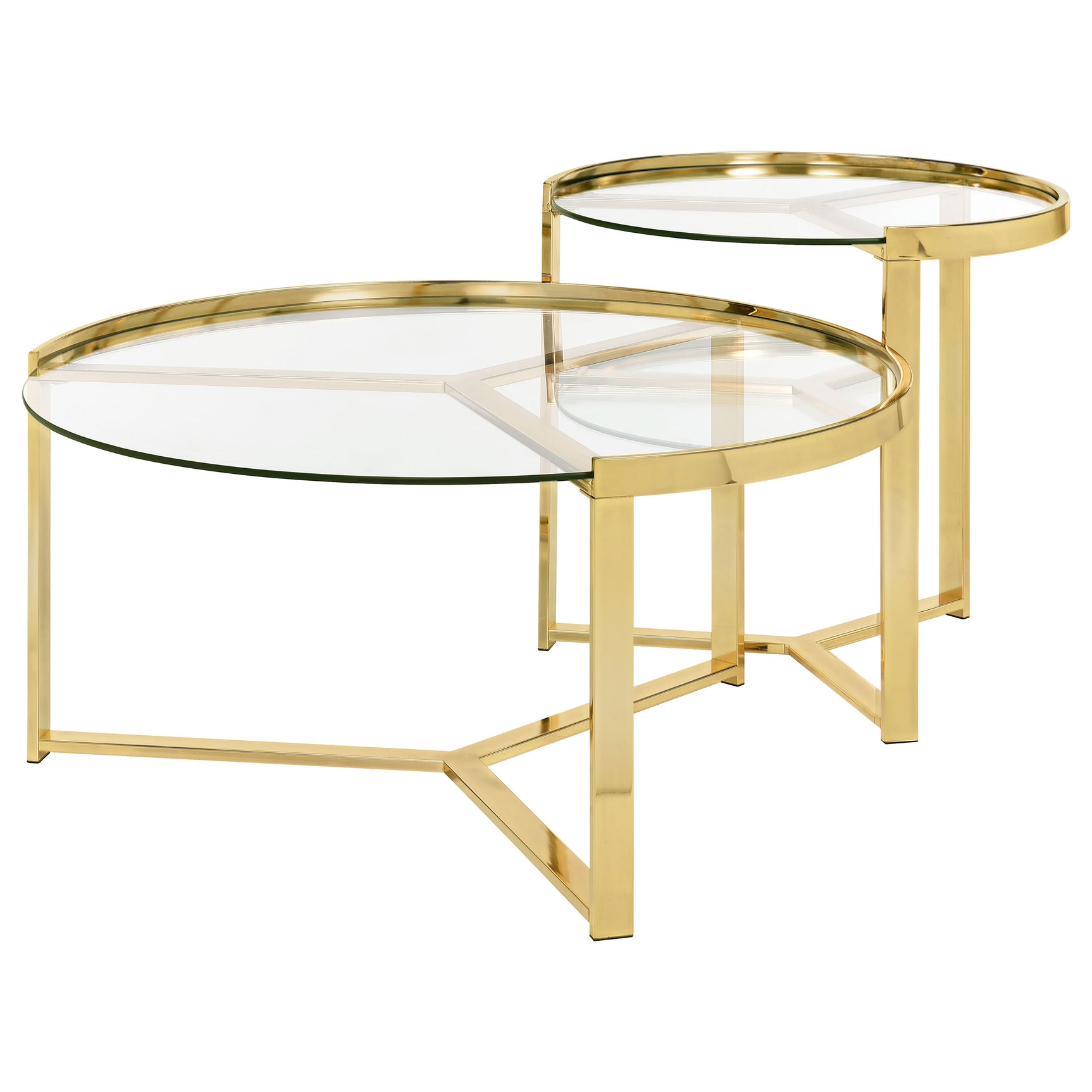 Delia 2-Piece Round Glass Top Nesting Coffee Table Gold - Tampa Furniture Outlet
