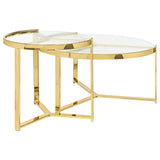 Delia 2-Piece Round Glass Top Nesting Coffee Table Gold - Tampa Furniture Outlet