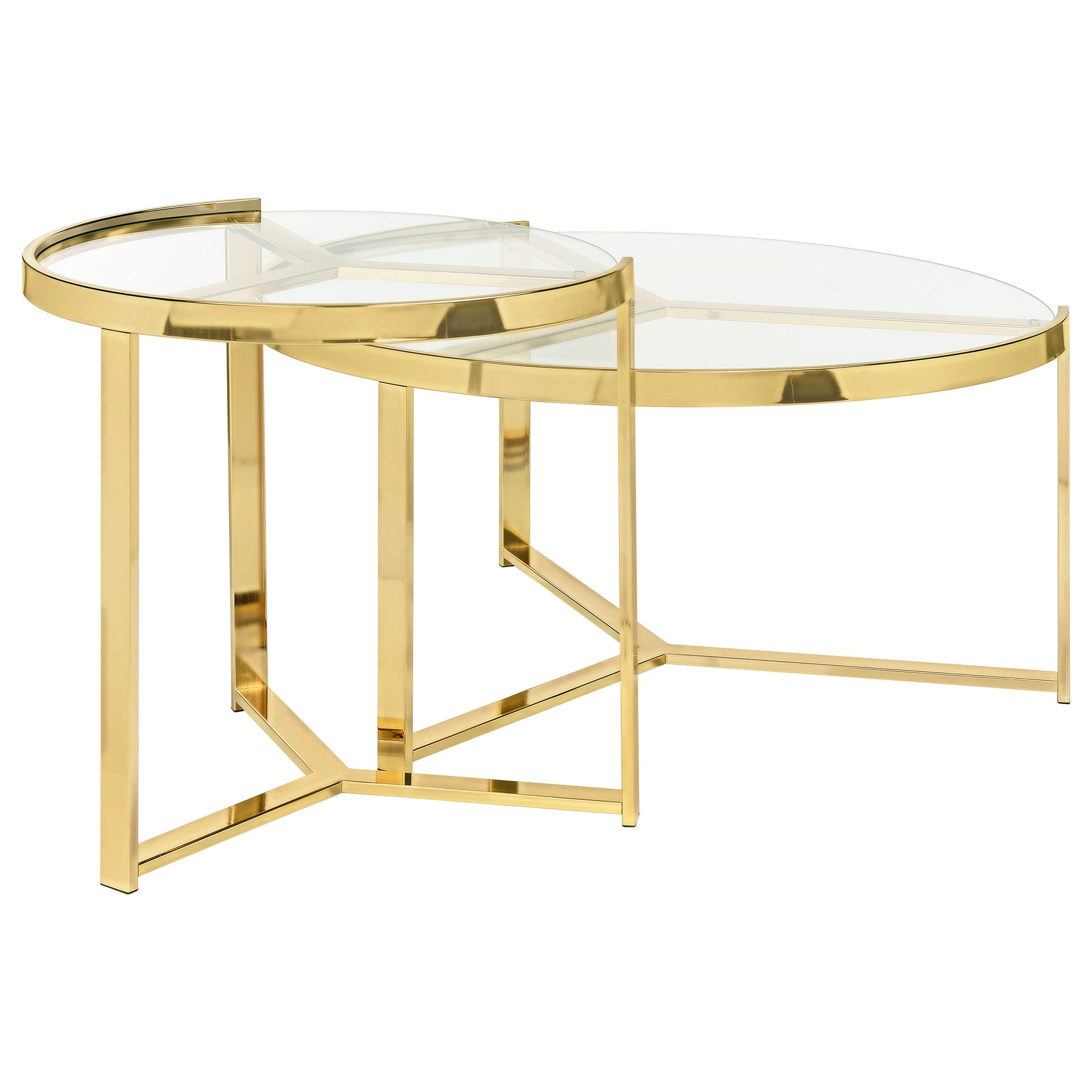 Delia 2-Piece Round Glass Top Nesting Coffee Table Gold - Tampa Furniture Outlet