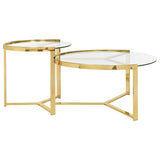 Delia 2-Piece Round Glass Top Nesting Coffee Table Gold - Tampa Furniture Outlet