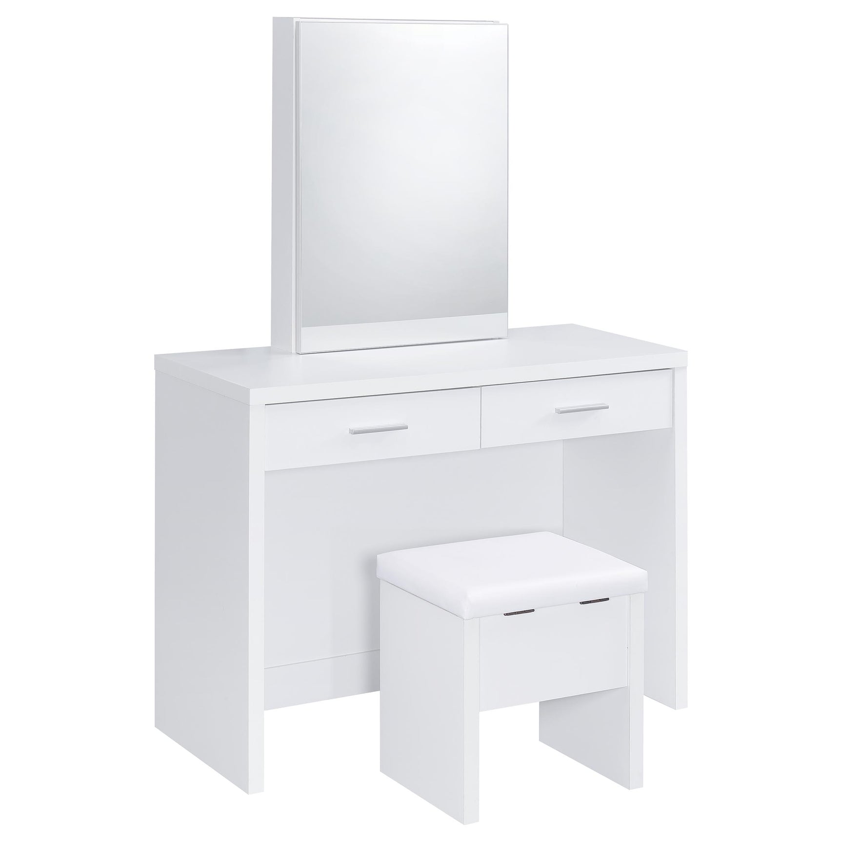 Tampa Furniture Outlet - Coaster - Bunbury Makeup Vanity Table Set Storage Mirror and Stool White - 930280