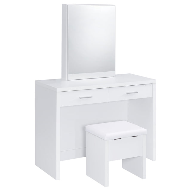 Tampa Furniture Outlet - Coaster - Bunbury Makeup Vanity Table Set Storage Mirror and Stool White - 930280