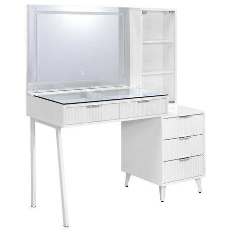 Tampa Furniture Outlet - Coaster - Souza 5-Drawer Makeup Vanity Table With LED Mirror White High Gloss - 930282