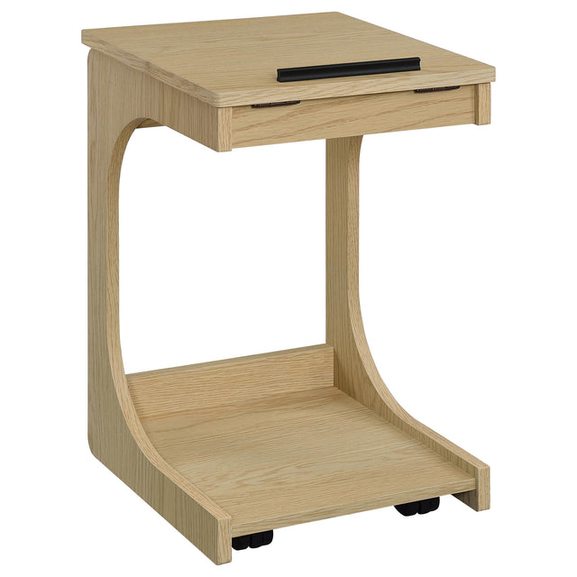 Tampa Furniture Outlet - Coaster - Ralston C-Shaped Lift-Top Sofa Side Table With Casters Light Oak - 930291