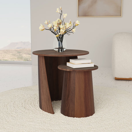Yency 2-piece Round Mango Wood Nesting Table Set Dark Brown Mango - Tampa Furniture Outlet
