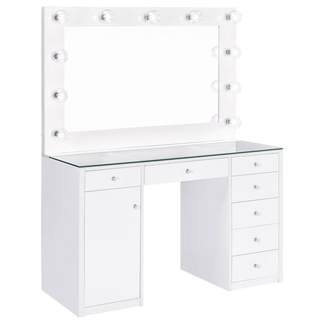 Tampa Furniture Outlet - Coaster - Acena 7-drawer Vanity Set with Lighting White High Gloss - 931143