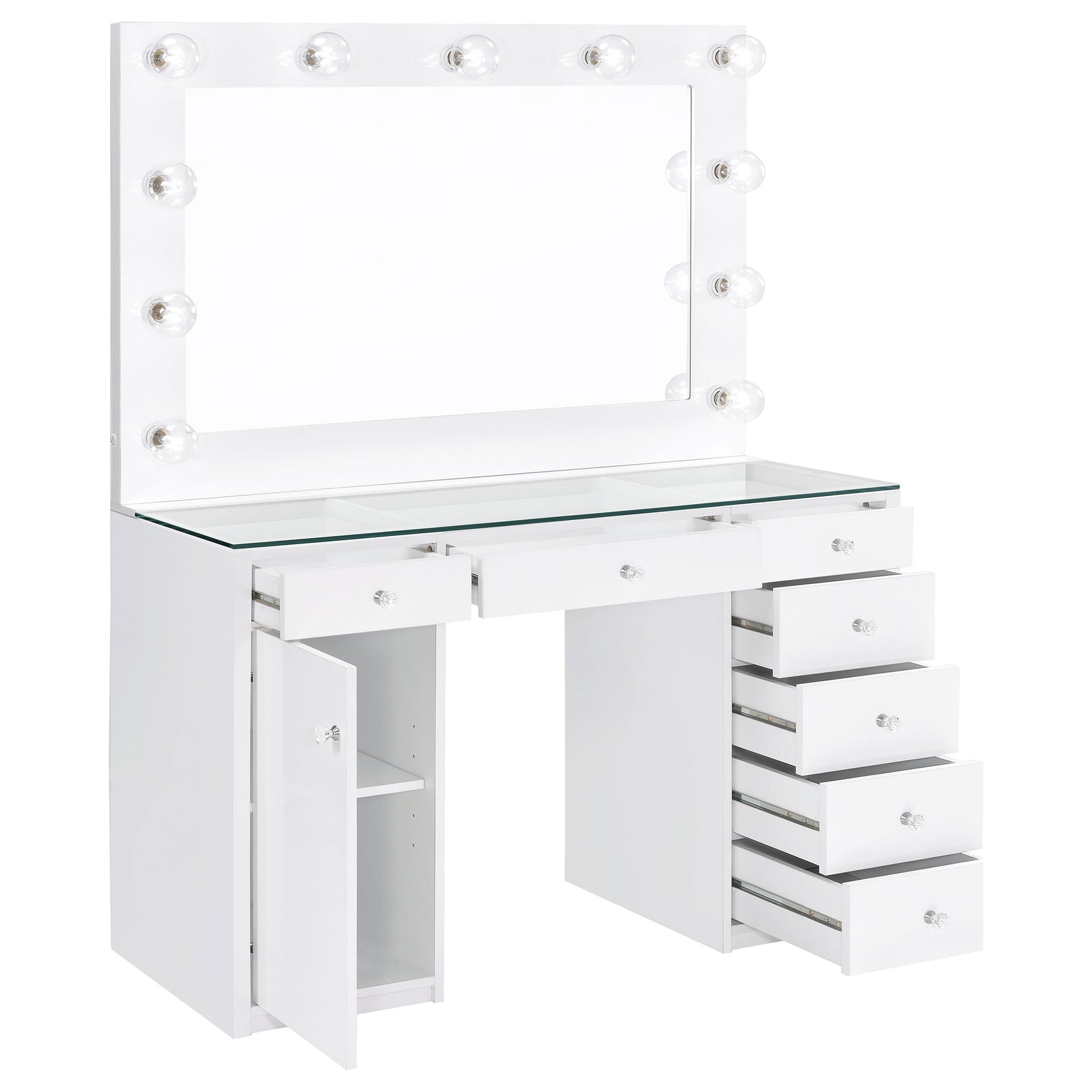 Acena 7-drawer Vanity Set with Lighting White High Gloss - Tampa Furniture Outlet