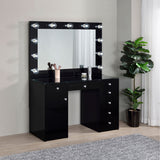 Acena 7-drawer Vanity Set with Lighting Black High Gloss - Tampa Furniture Outlet