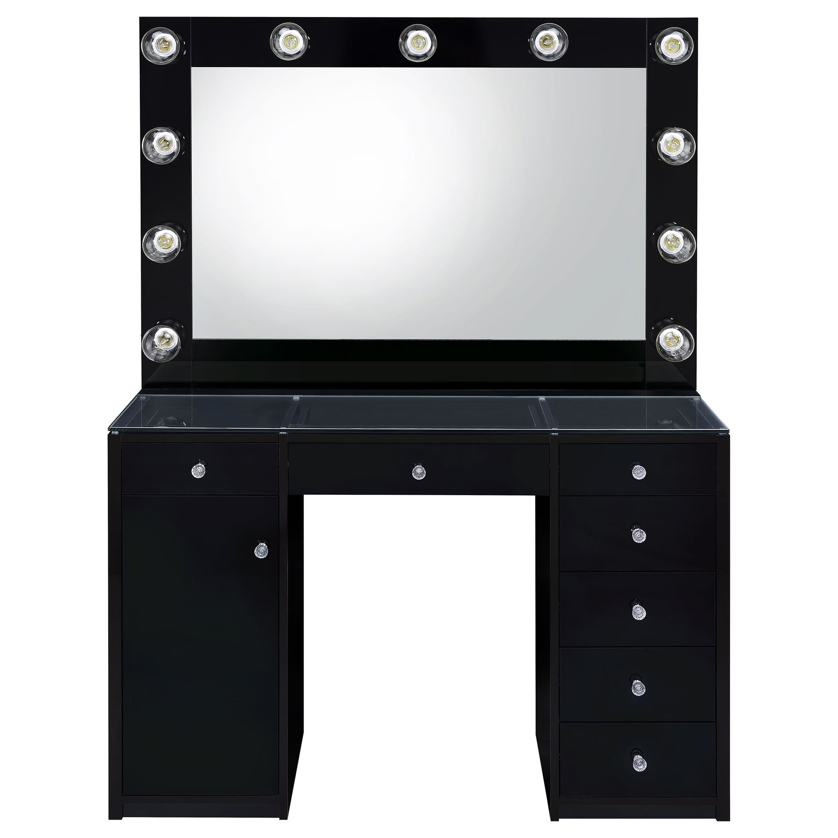 Acena 7-drawer Vanity Set with Lighting Black High Gloss - Tampa Furniture Outlet