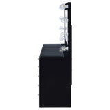 Acena 7-drawer Vanity Set with Lighting Black High Gloss - Tampa Furniture Outlet
