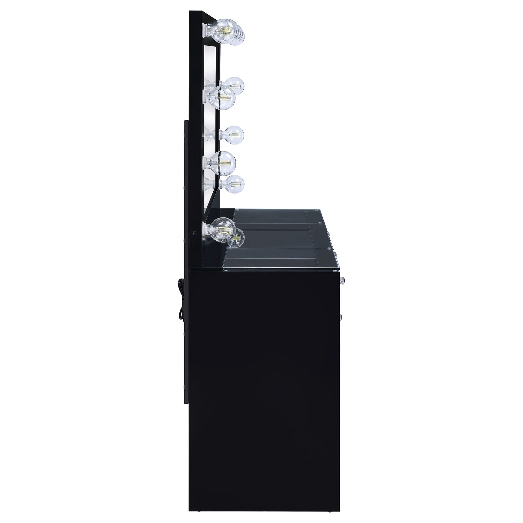 Acena 7-drawer Vanity Set with Lighting Black High Gloss - Tampa Furniture Outlet