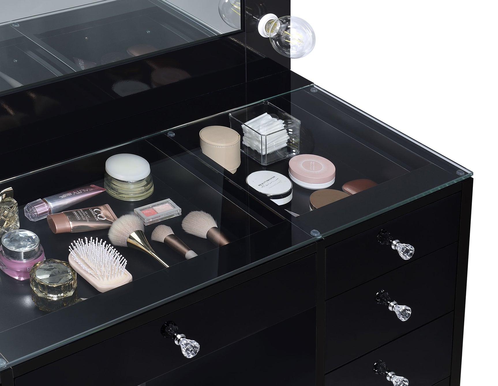 Acena 7-drawer Vanity Set with Lighting Black High Gloss - Tampa Furniture Outlet