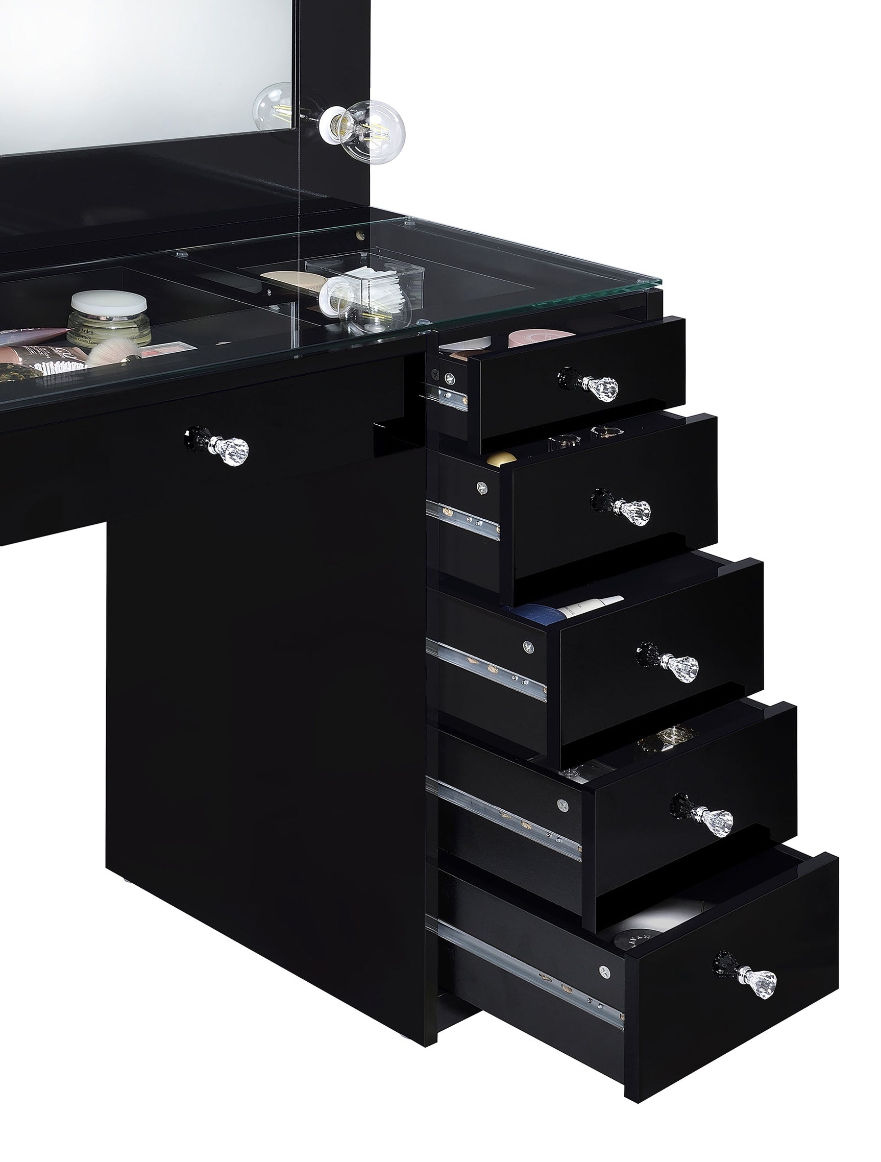 Acena 7-drawer Vanity Set with Lighting Black High Gloss - Tampa Furniture Outlet