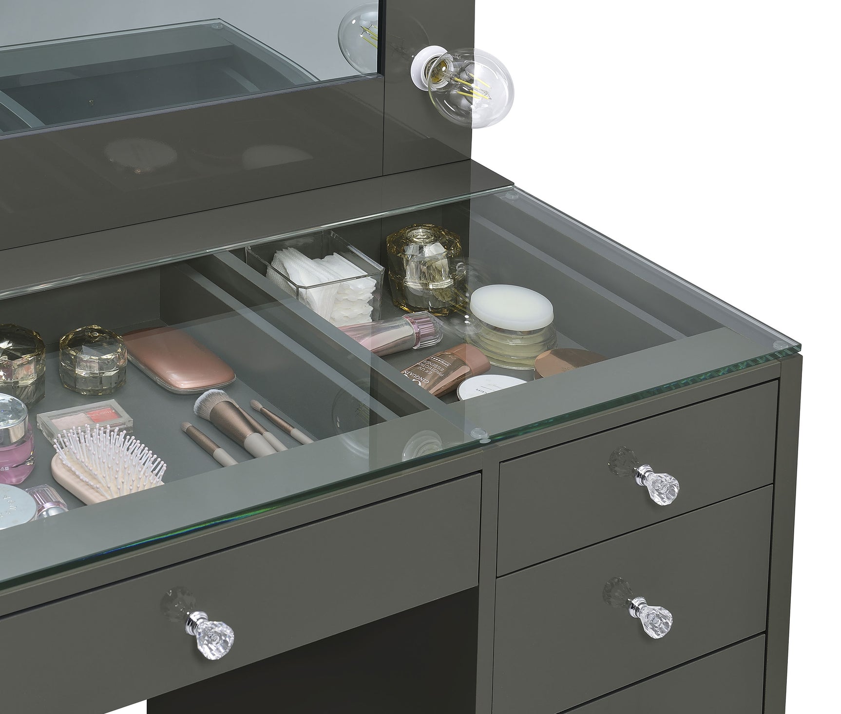 Acena 7-drawer Vanity Set with Lighting Grey High Gloss - Tampa Furniture Outlet