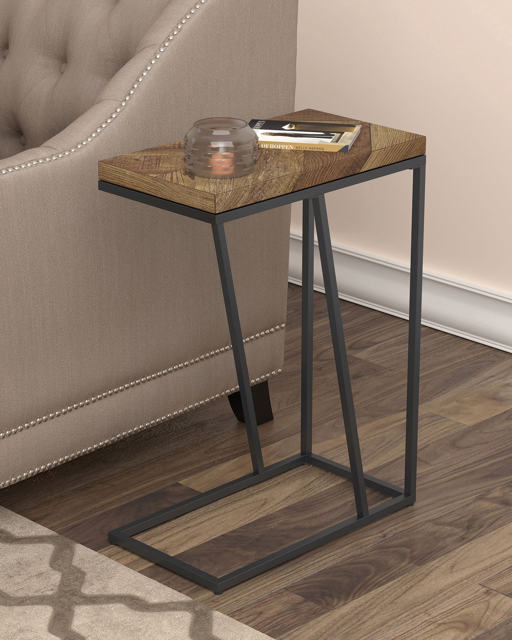 Sergio Engineered Wood C-Shaped Side Table Rustic Tobacco - Tampa Furniture Outlet
