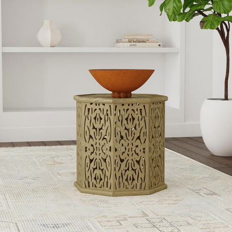 Torres Octagonal Solid Mango Wood Side Table Natural Brown - Tampa Furniture Outlet