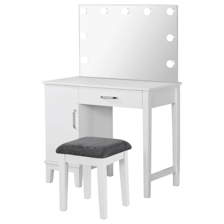 Tampa Furniture Outlet - Coaster - Elijah Vanity Set with Lighting & Stool White and Dark Grey - 931149