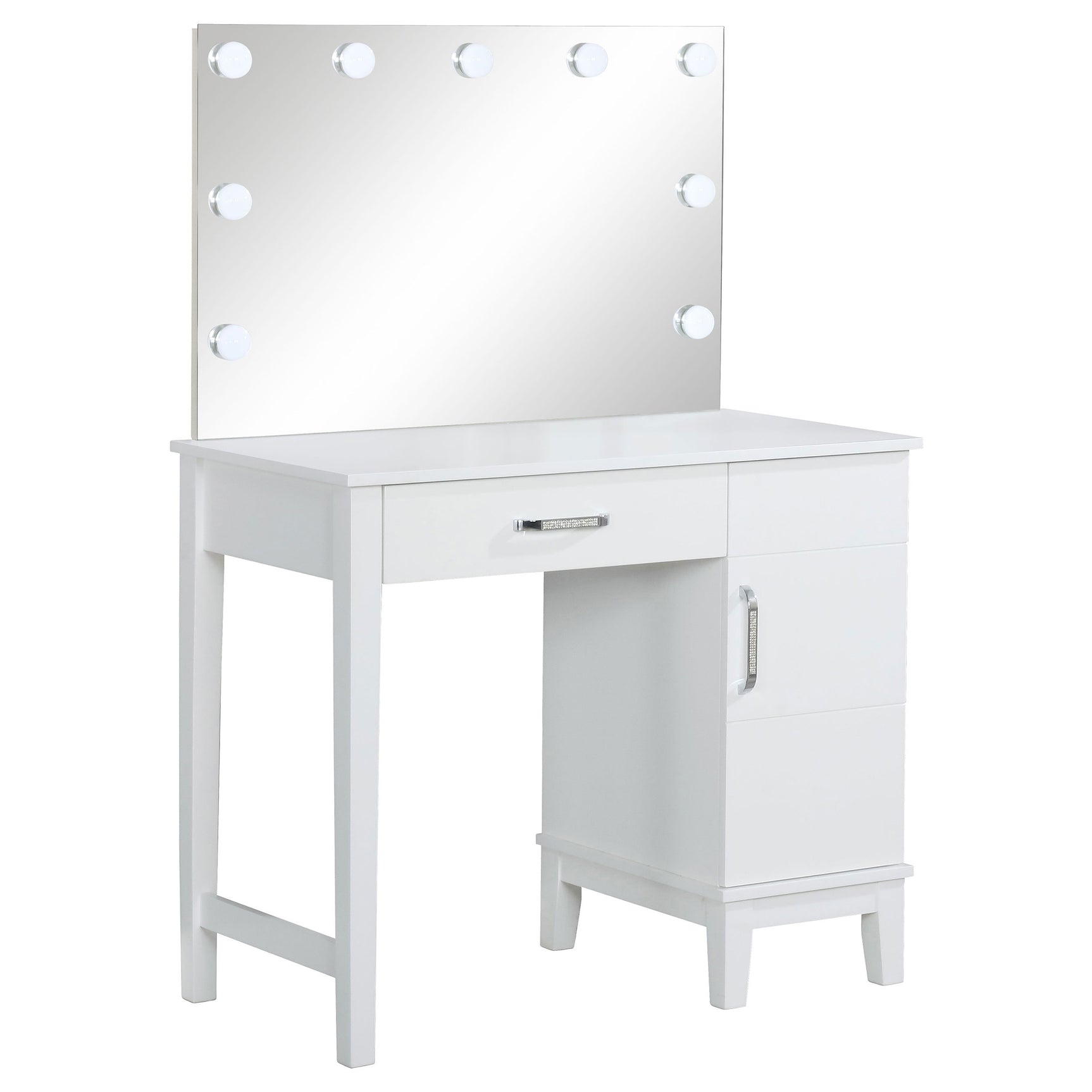 Elijah Vanity Set with Lighting & Stool White and Dark Grey - Tampa Furniture Outlet