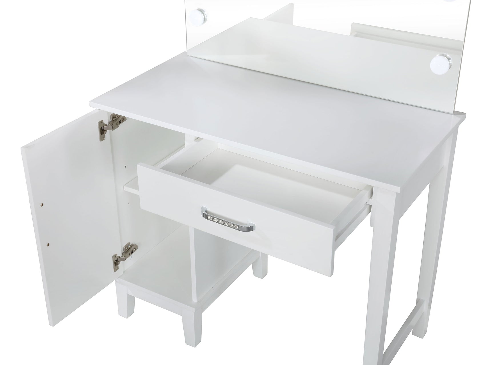 Elijah Vanity Set with Lighting & Stool White and Dark Grey - Tampa Furniture Outlet