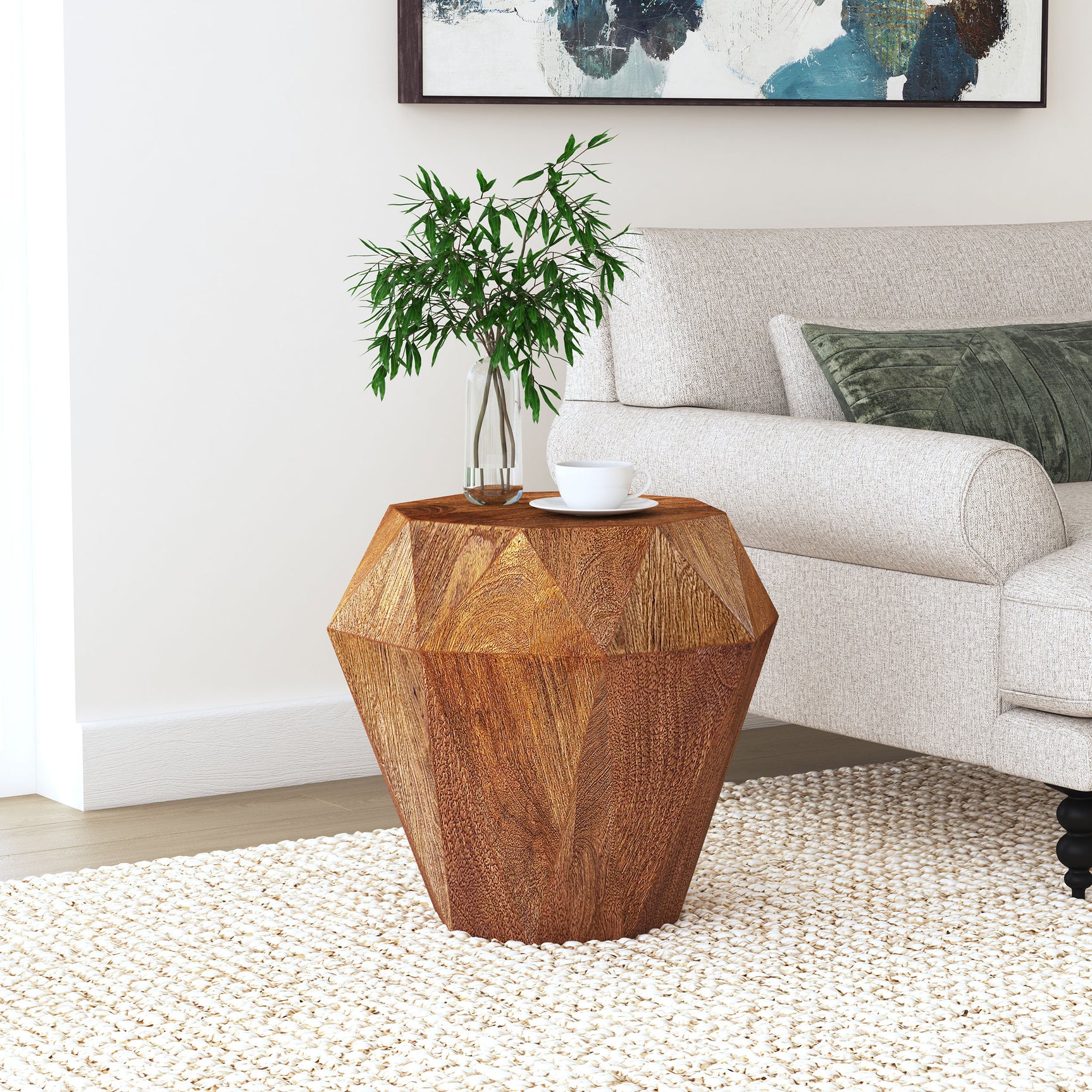 Jacinto Octagonal Solid Mango Wood Side Table Natural Brown - Tampa Furniture Outlet