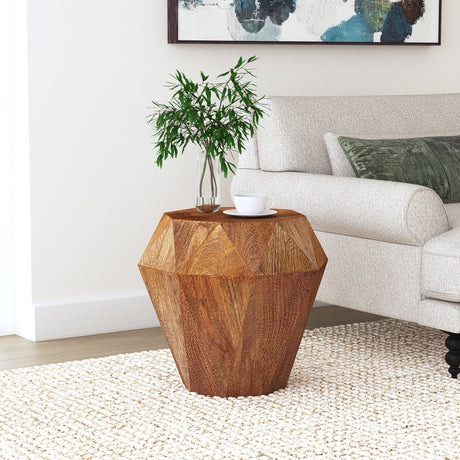 Jacinto Octagonal Solid Mango Wood Side Table Natural Brown - Tampa Furniture Outlet