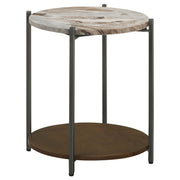 Tampa Furniture Outlet - Coaster - Noemie Round Marble Top Accent Side Table White and Gunmetal - 931204