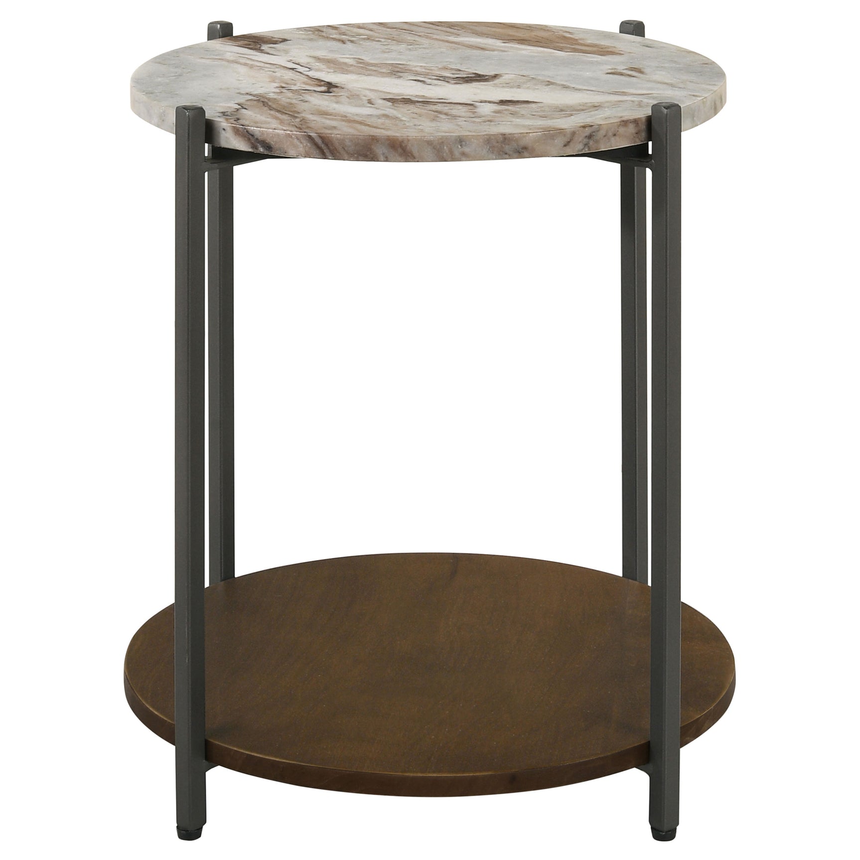 Noemie Round Marble Top Accent Side Table White and Gunmetal - Tampa Furniture Outlet