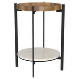 Tampa Furniture Outlet - Coaster - Adhvik Round End Side Table Marble Shelf Natural and Black - 931218