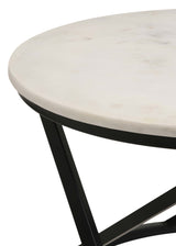 Miguel Round Marble Top Coffee Table White and Black - Tampa Furniture Outlet