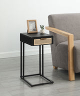 Amherst 1-drawer Radio Weave Cane Metal Side Table Black - Tampa Furniture Outlet