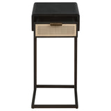 Amherst 1-drawer Radio Weave Cane Metal Side Table Black - Tampa Furniture Outlet