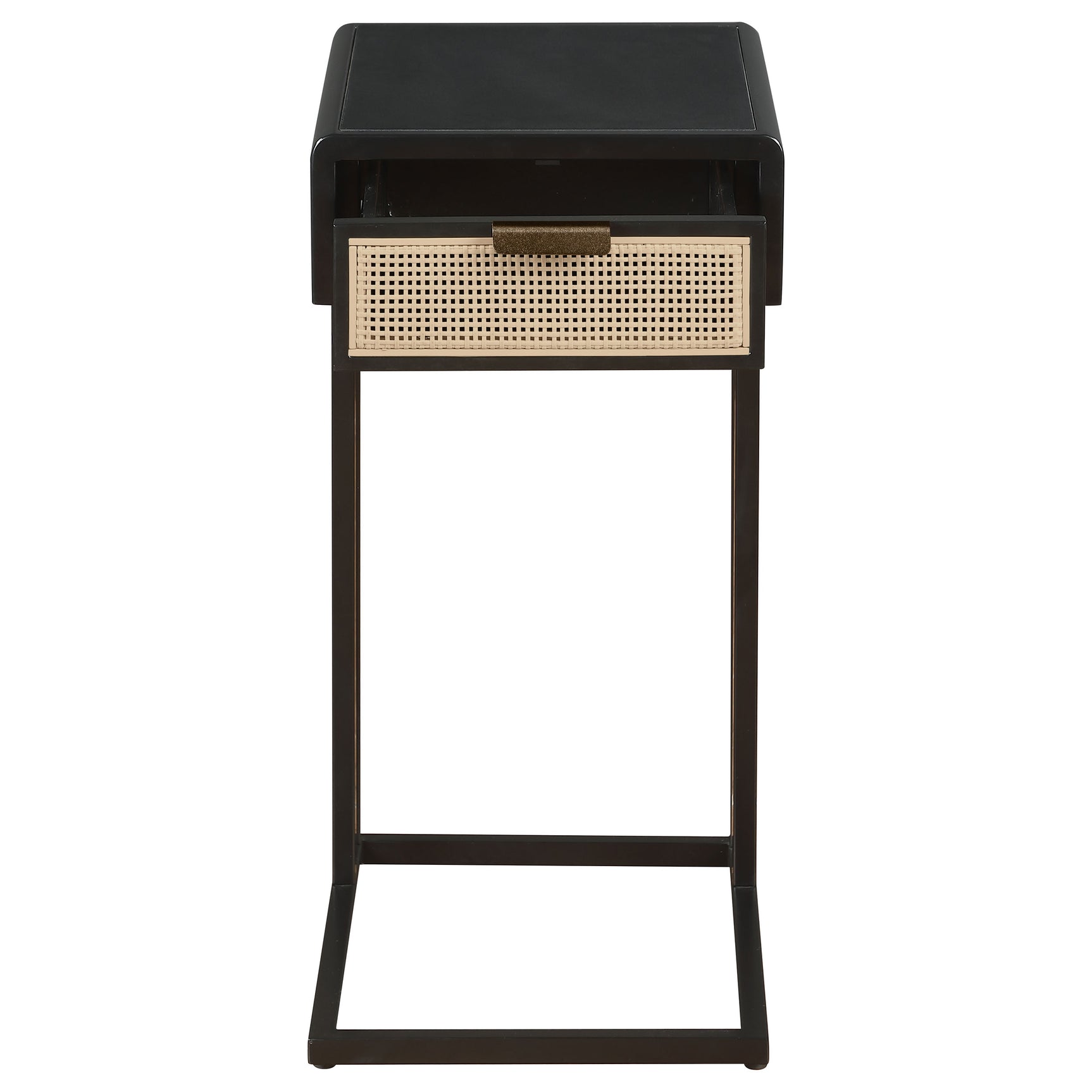 Amherst 1-drawer Radio Weave Cane Metal Side Table Black - Tampa Furniture Outlet