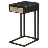 Amherst 1-drawer Radio Weave Cane Metal Side Table Black - Tampa Furniture Outlet