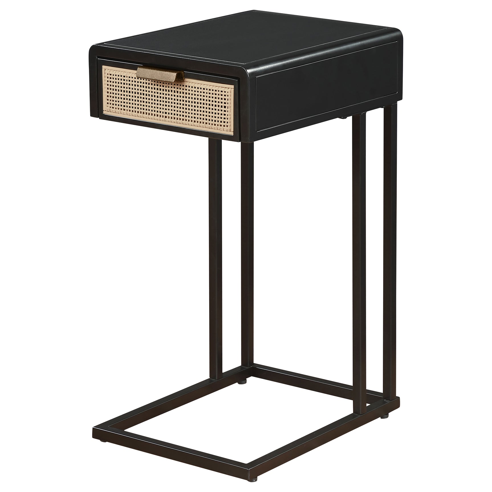 Amherst 1-drawer Radio Weave Cane Metal Side Table Black - Tampa Furniture Outlet