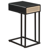 Amherst 1-drawer Radio Weave Cane Metal Side Table Black - Tampa Furniture Outlet