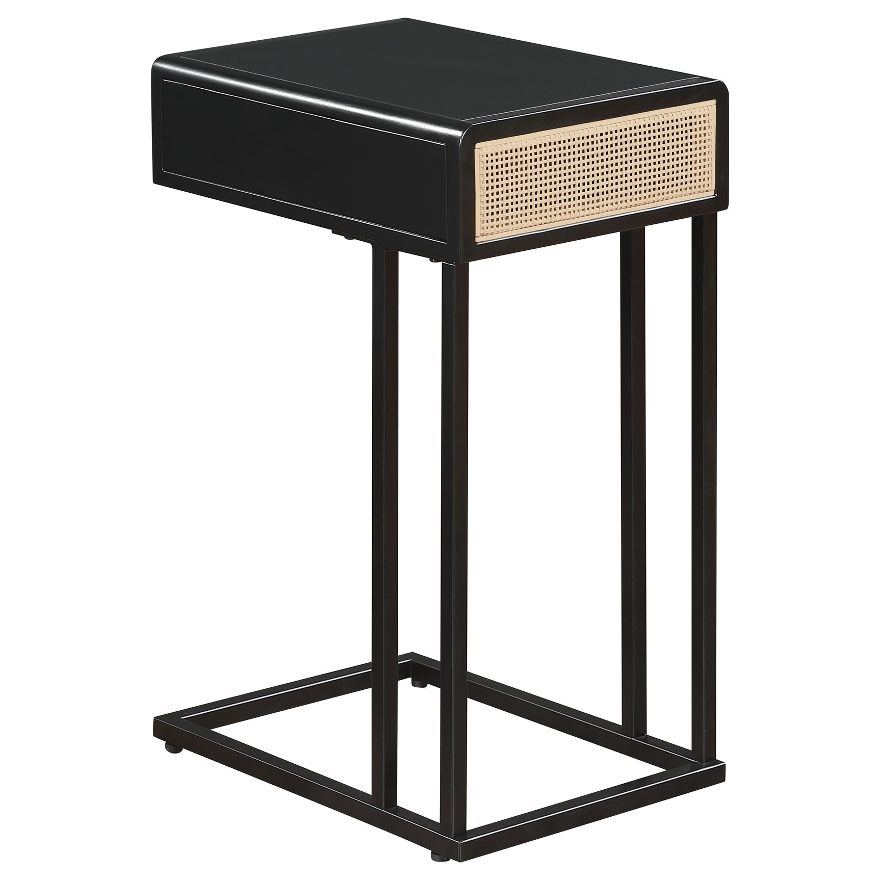Amherst 1-drawer Radio Weave Cane Metal Side Table Black - Tampa Furniture Outlet