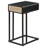 Amherst 1-drawer Radio Weave Cane Metal Side Table Black - Tampa Furniture Outlet