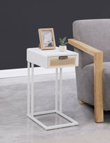 Amherst 1-drawer Radio Weave Cane Metal Side Table White - Tampa Furniture Outlet