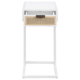 Amherst 1-drawer Radio Weave Cane Metal Side Table White - Tampa Furniture Outlet